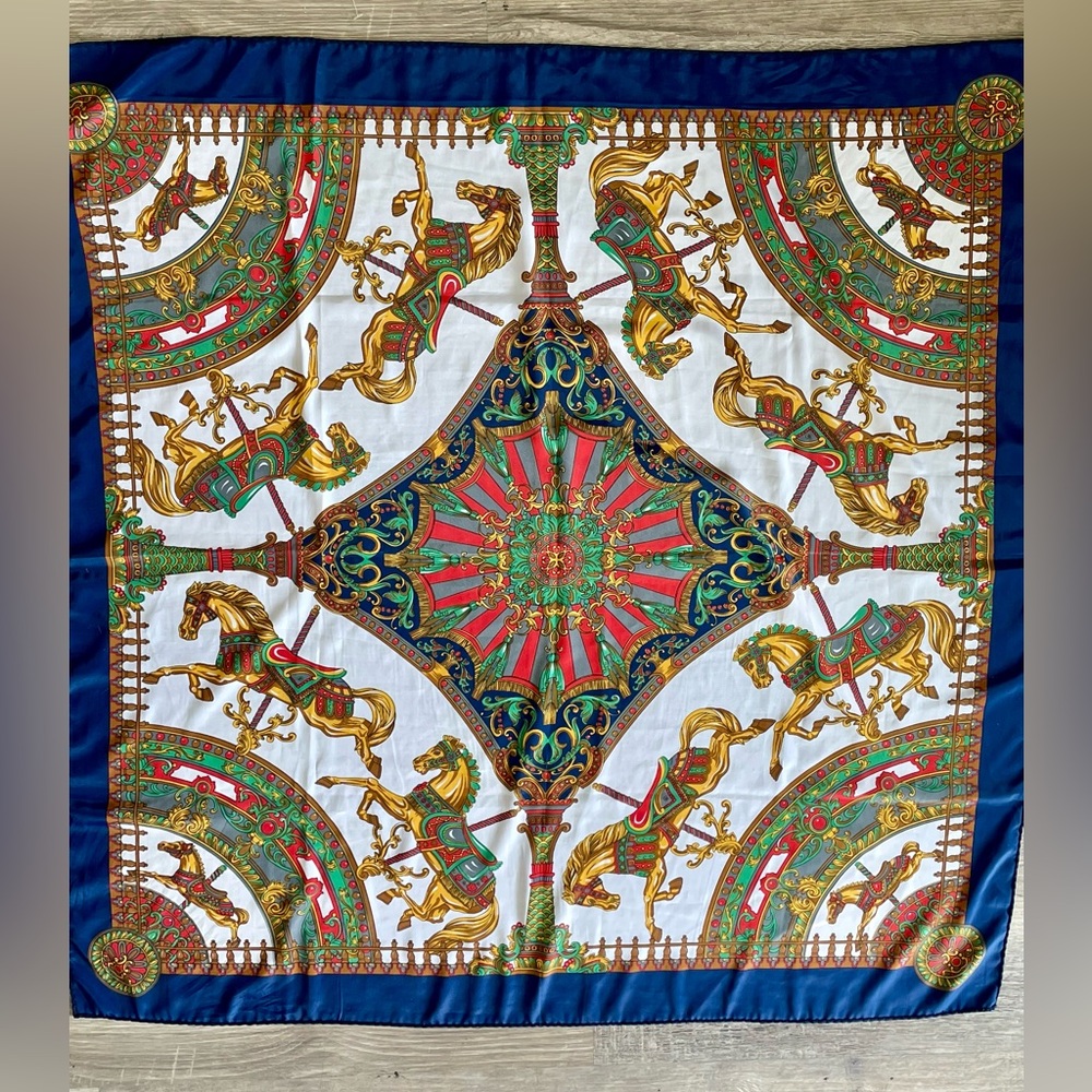 Hermes Paris 100% Silk Scarf with Carousel Horse Pattern - Picture 11 of 12